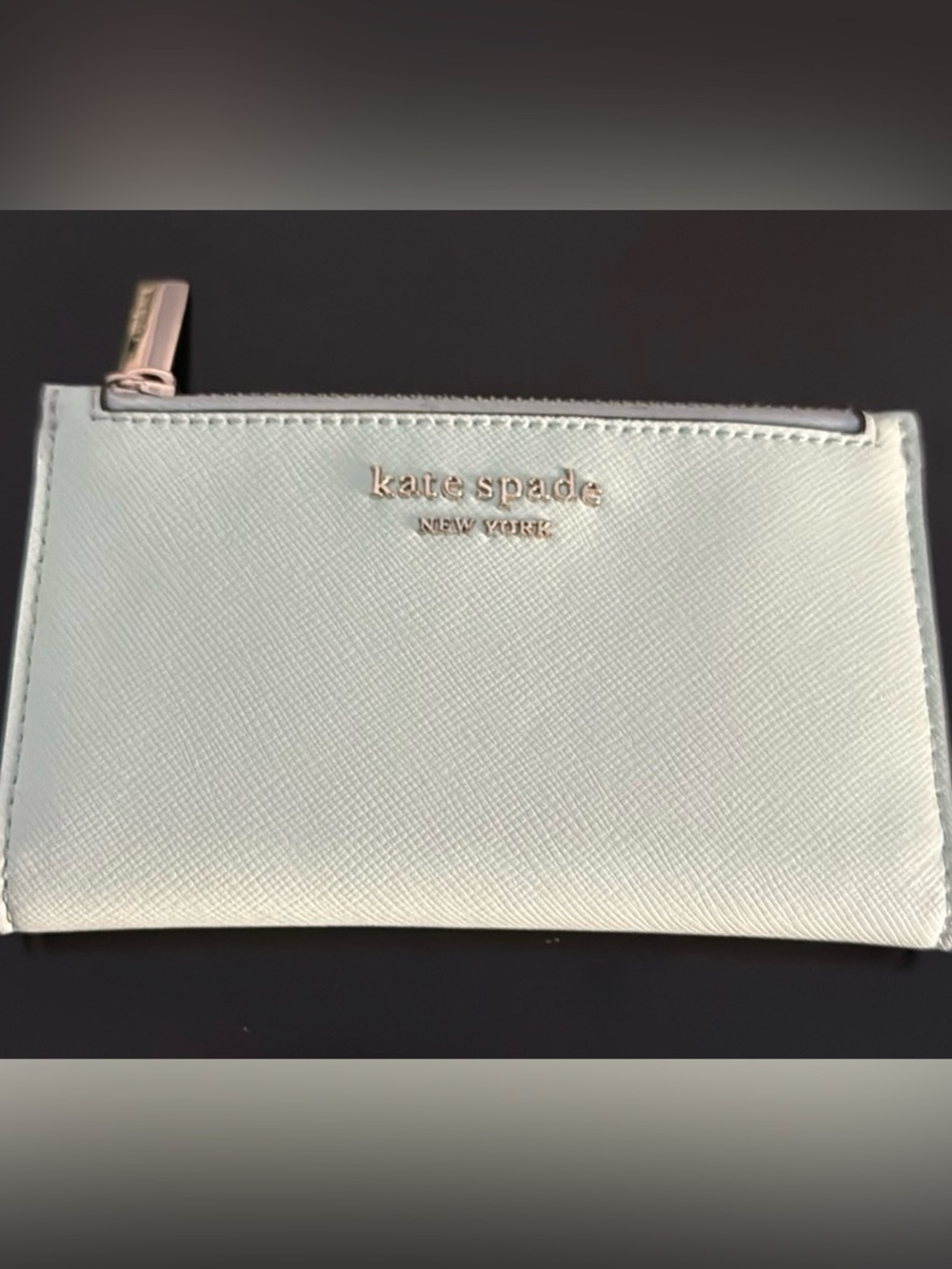 kate spade Mint Saffiano Zip Wallet with Gold Logo